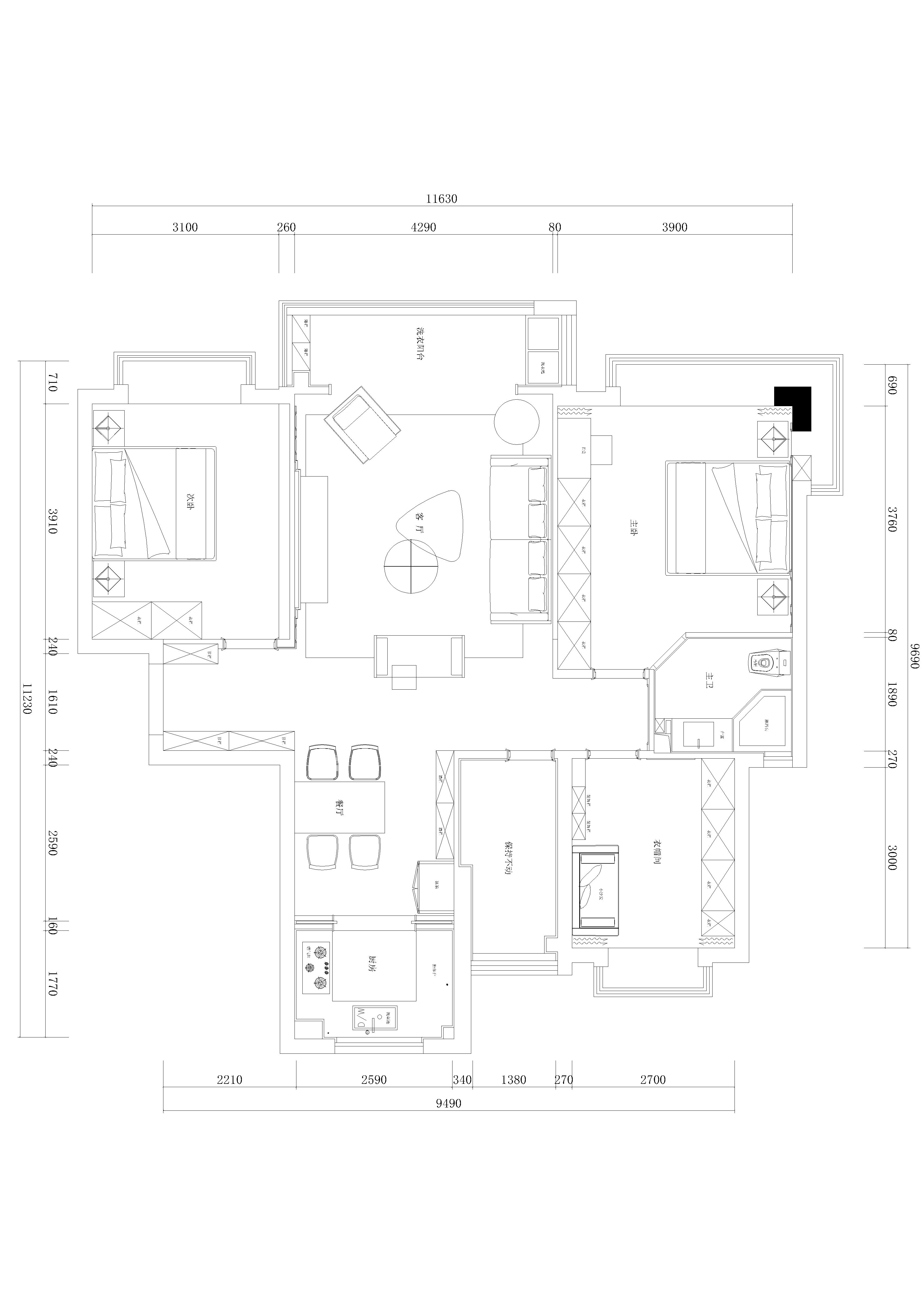 辰云公寓109㎡平面圖